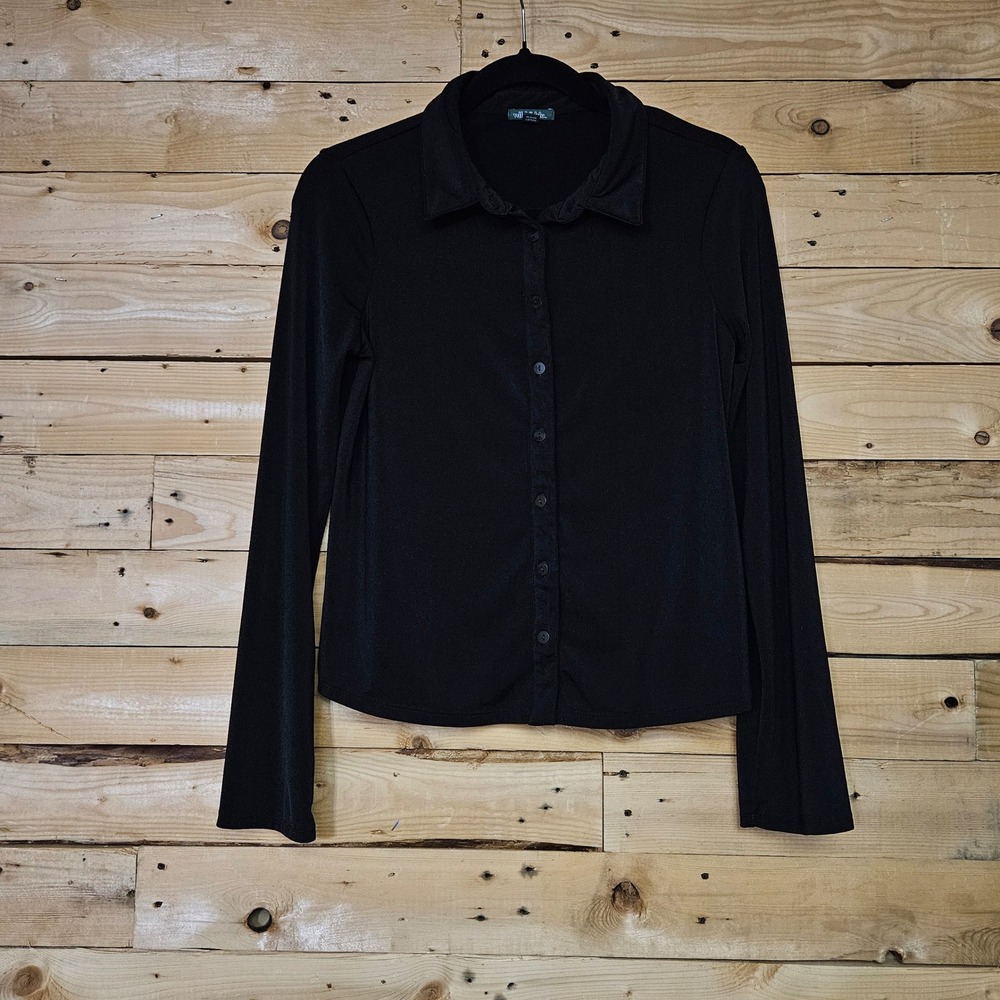 Wild Fable Black Long Sleeve Button Down Collared Shirt Small Stretch Minimalist